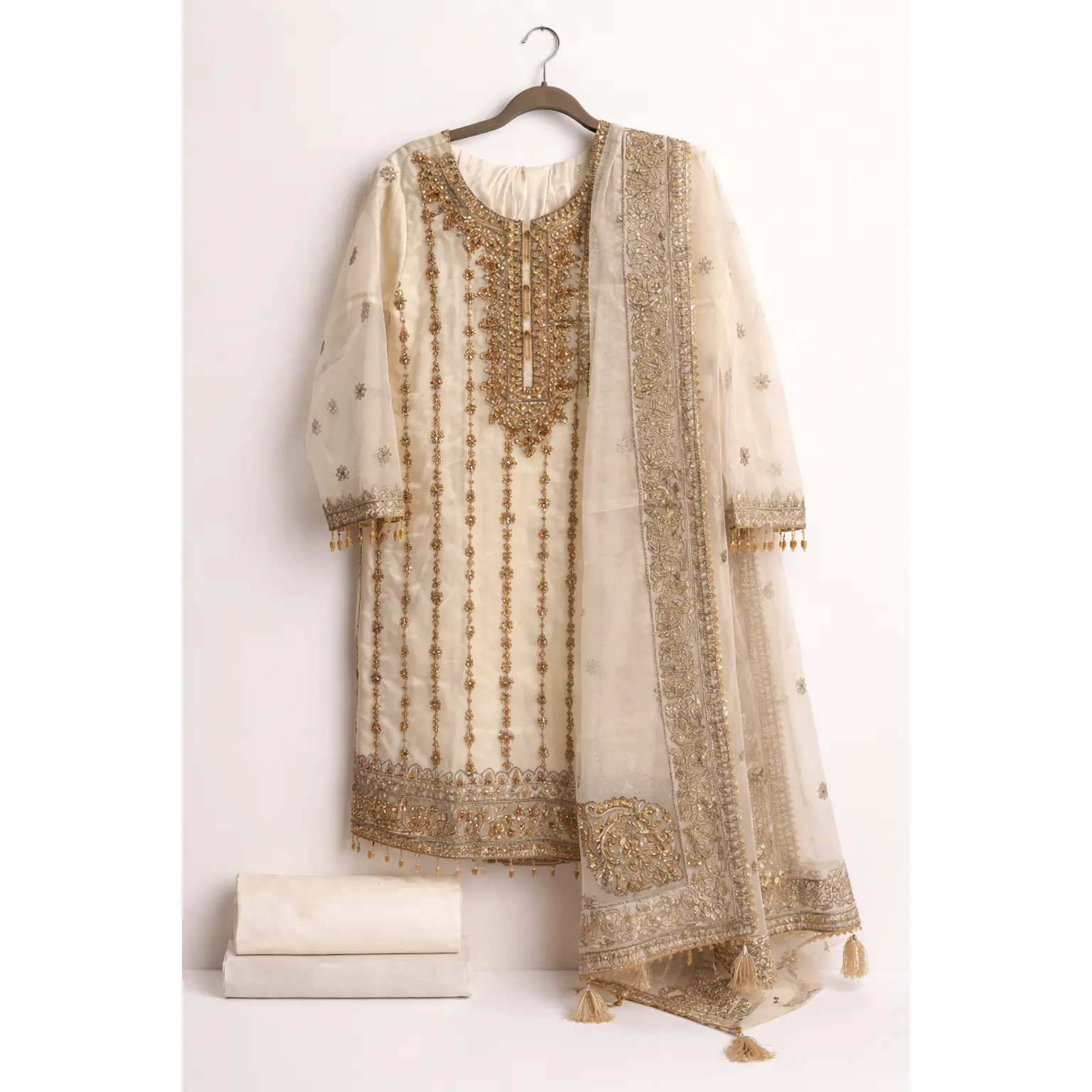 MBZ Premium Cream & Gold Embroidered Suit – Luxury Edition