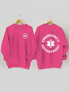 Autumn Winter Emergency Department Graphic Geometric Womenswear Sweatshirt, Casual Fitted Style, Fashionable Simple Nurse Look, Perfect for Medical Settings