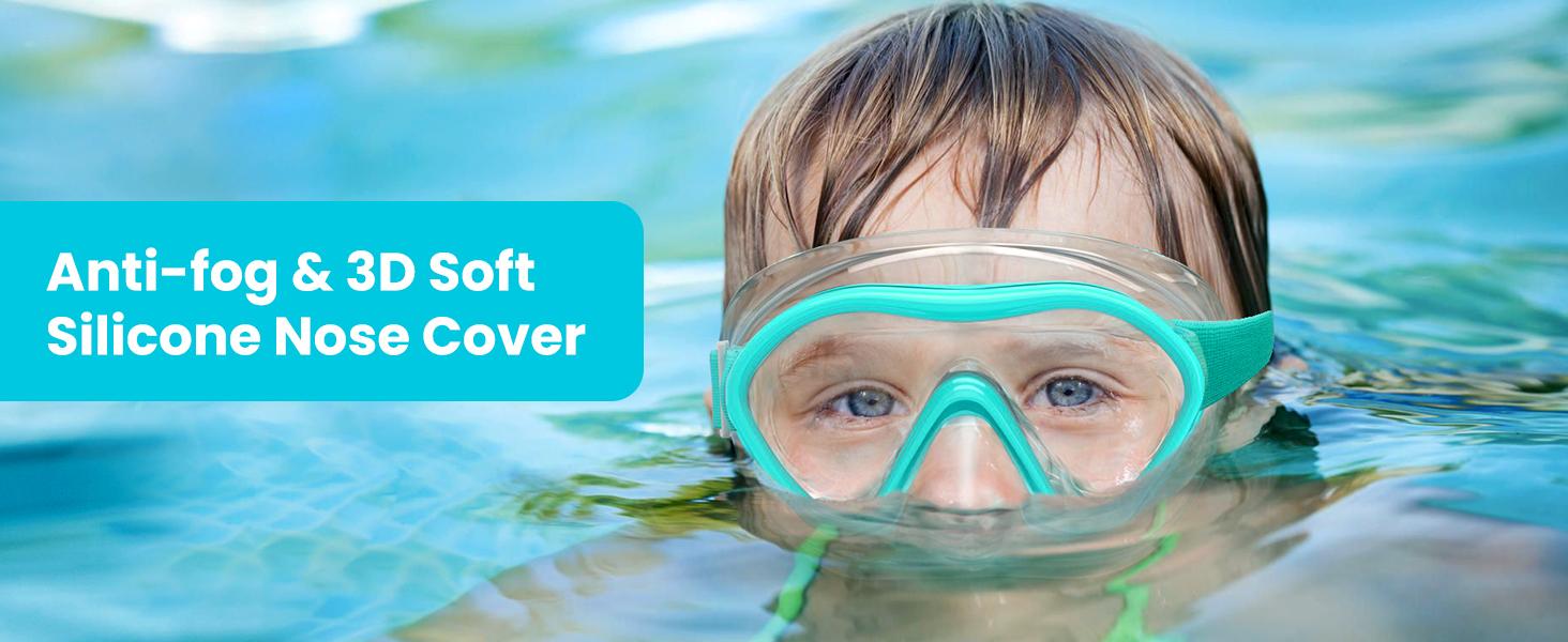 Aegend Kids Water Goggles - Swimming Accessories with Nose Cover, Anti-Fog Knitted Strap, No-Leak Design, Wide View, Clear Vision Diving Swimming Goggles for Boys and Girls