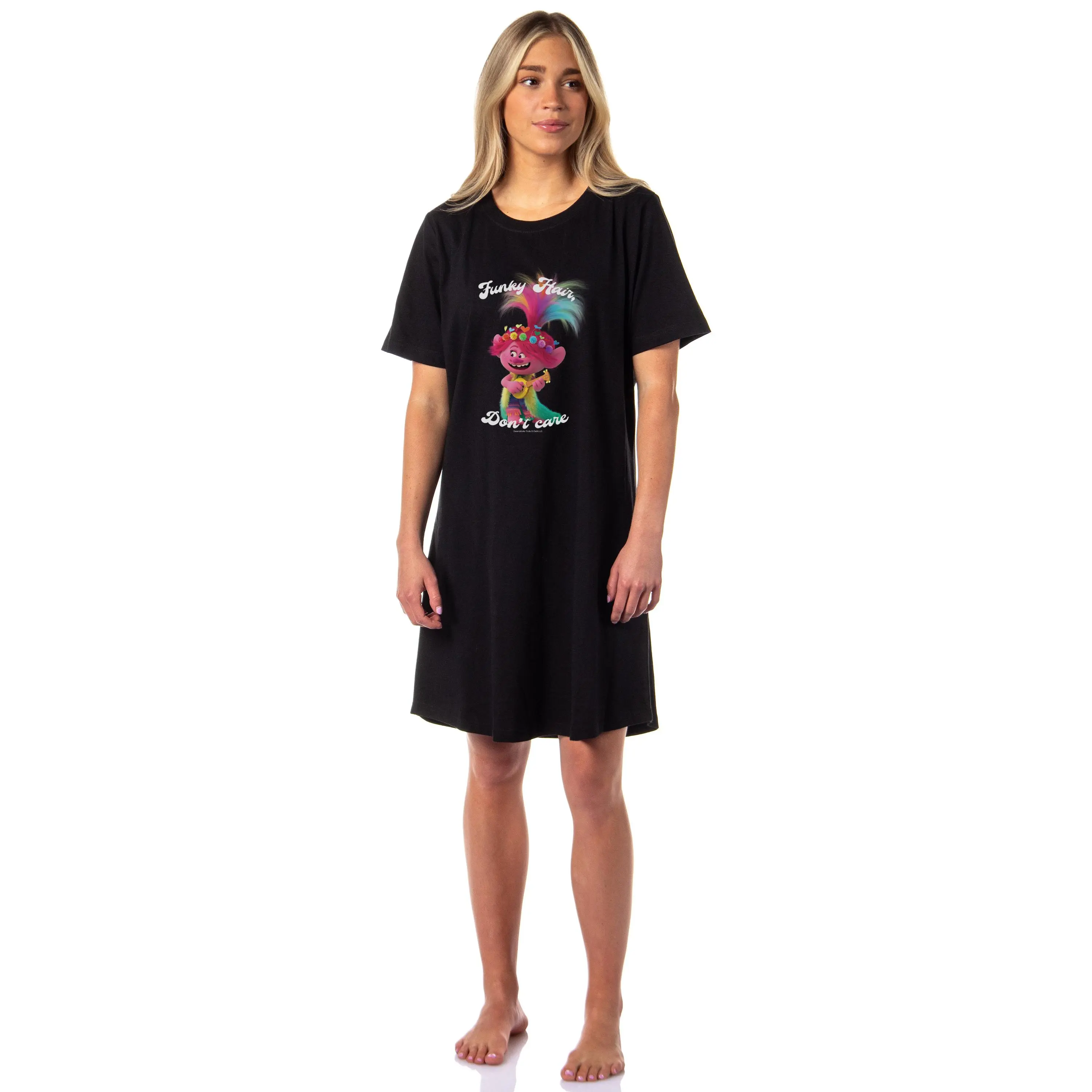 Dreamworks Trolls Women's Poppy Funky Hair Don't Care Nightgown Sleep Pajama Dress