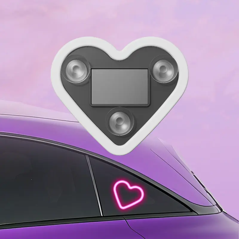 Solar-Powered Heart-Pattern Car LED Ambient Light, IP65 Rated, Multi-Color High Brightness Settings, Luminous Switchable Modes, Waterproof Car Decoration for Couples
