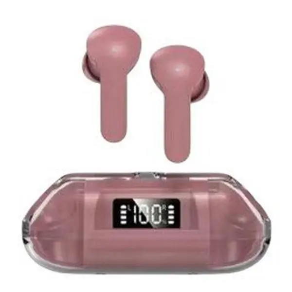 Kik_Crystal Clear Transparent In-Ear TWS Headphones Ultimate Sound and Advanced Real-Time Battery Display BW04 for Universal Cell Phone And Bluetooth Device (Pink)