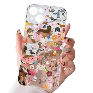 A Half-Screen Colorful Dachshund Pattern Transparent Space Phone Case Cover Suitable for Iphone 16, 15, 14, 13, 12, 11, XS, XR, X, 7, 8, 12/13 Mini Plus Pro Max SE, Perfect for Birthday, Valentine'S Day, Gifts for Boys Or Girlfriends.