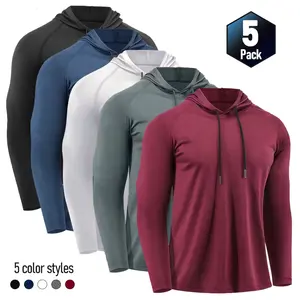 Men's pullover hoodies (5-pack), long-sleeved casual hooded sweatshirts, minimalist solid color sweatshirts, fashionable sports hoodies, sports quick-drying and breathable fabric, men's sportswear, new spring styles. Athletic Apparel