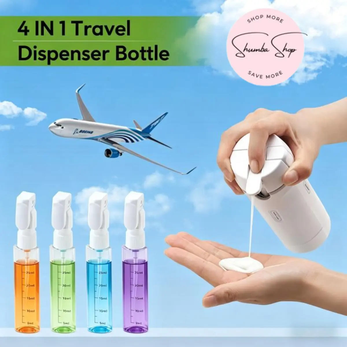 Compact Travel Toiletry Canister, Leak-Proof 4-in-1 Dispenser with 4 Refillable Silicone Squeeze Bottles, Portable ABS Organizer for Shampoo & Lotion, Storage Container Dispenser, Transparent, Toiletries, Beauty, 4-In-1 Set