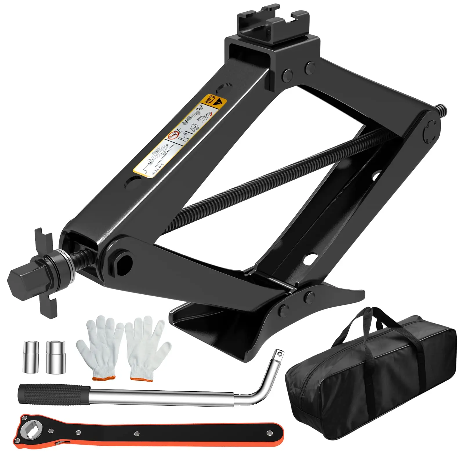 Scissor Jack For Car/suv/mpv - Heavy Duty 3.0 Ton (6614 Lbs) Car Kit With Hand Crank Trolley Lifter  Portable Emergency Tire Change Wheel Wrench.