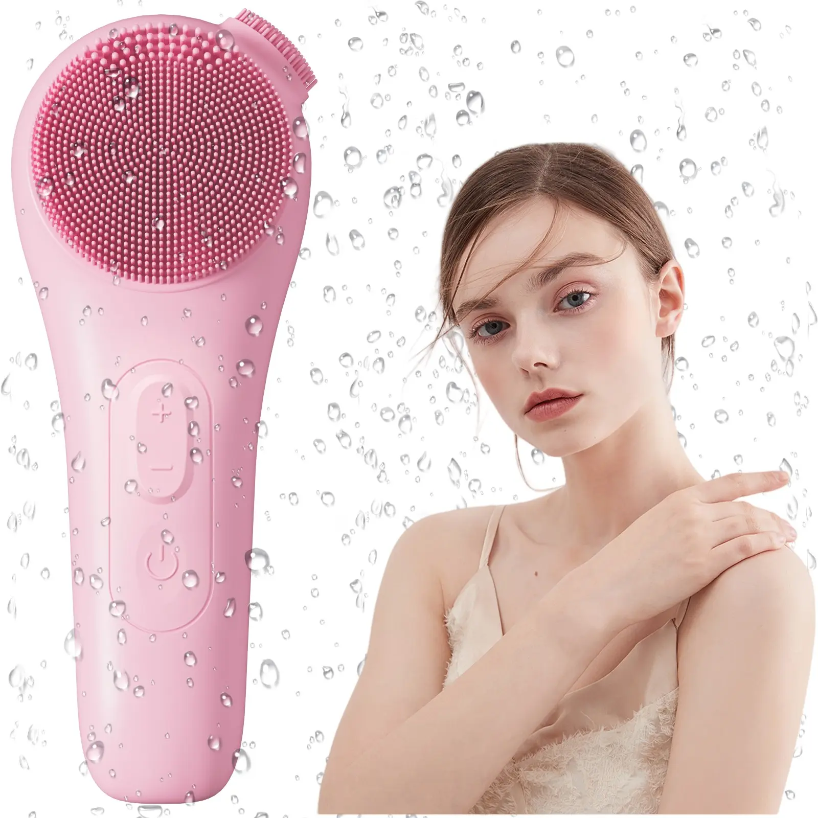 Electric Silicone Facial Cleansing Brush, Sonic Vibrating Face Scrubber, Deep Pore Cleaning, Waterproof, Portable, with Lanyard
