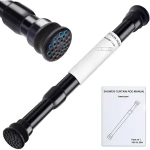 Small Tension Rods 16 to 28 Inch Diameter 22 MM 1 count 1inch Shower Curtain Rod Black, Anti-slip -Heavy Duty Adjustable Spring Tension Rod for Windows,Bathroom