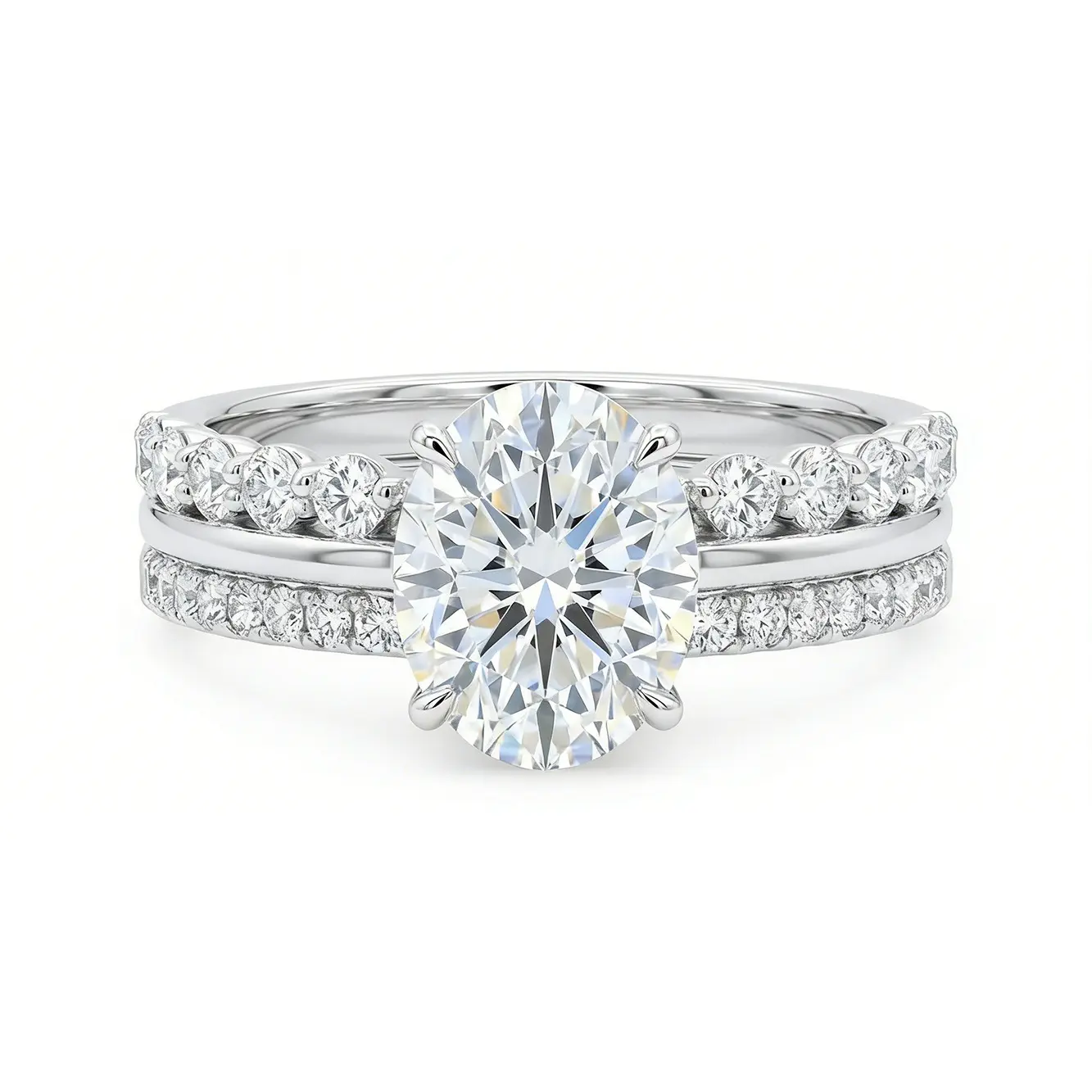 [EVA Jewelry] Triple Band Oval 2CT 925 Sterling Silver Synthetic Moissanite Ring