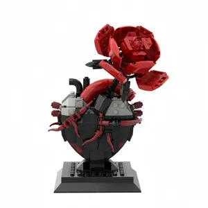 Heart Rose Reactor Building Blocks Model, DIY Assembled Rose Heart Figure Ornament, Creative Educational Bricks Toy, Home Desktop Decor & Unique Art Gift
