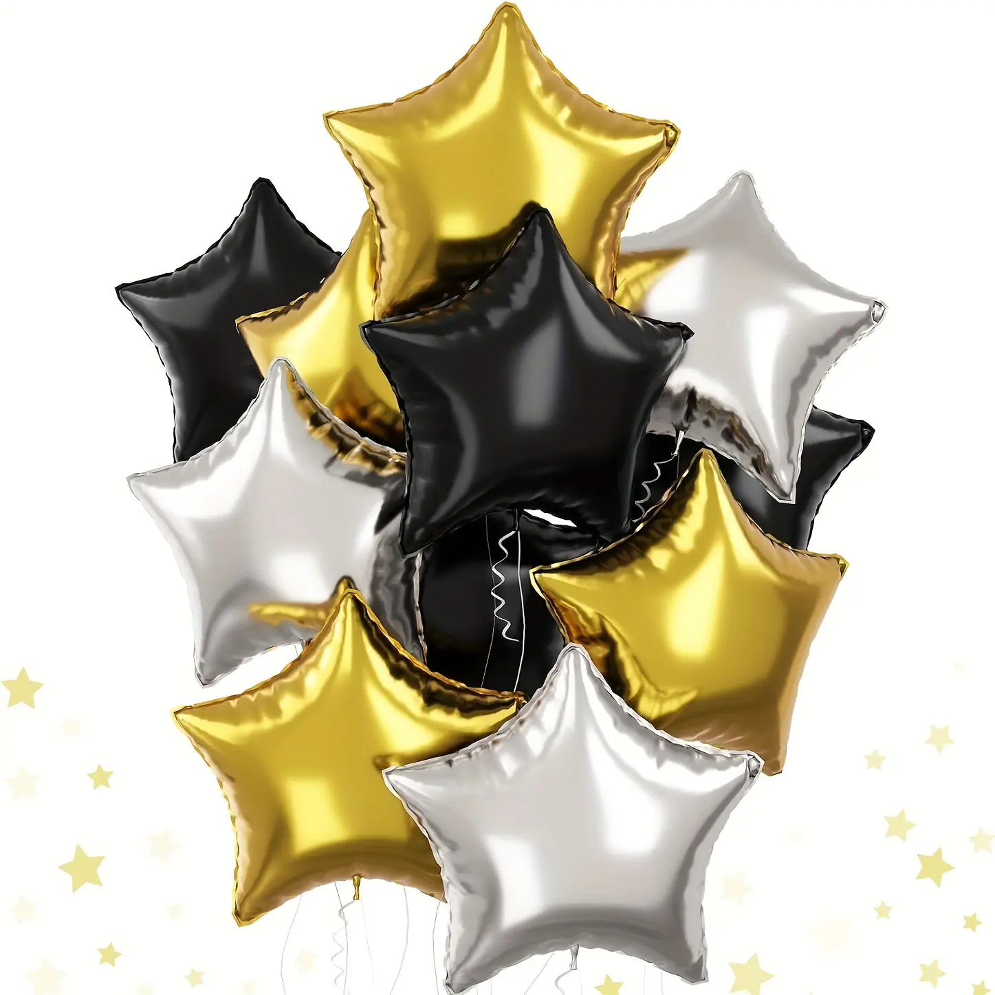 24Pcs Star Balloons Set, 10 Inch Silver Star Foil Balloons, Golden and Black Star Shaped Balloons Mylar Balloons Helium Balloons for Birthday Party Anniversary Wedding Baby Shower NEW yEAR Graduation Decorations