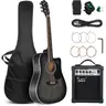 GLARRY 41-Inch Full Size 6-String Cutaway Basswood Acoustic-Electric Guitar Beginner Kit, w/ 15W Amp, Built-In Tuner, Laurel Pick-Guard to Prevent Scratches, Bag, Strap, Picks, Phosphor Bronze Strings - Distressed Black (TikTok Shop Back to School)
