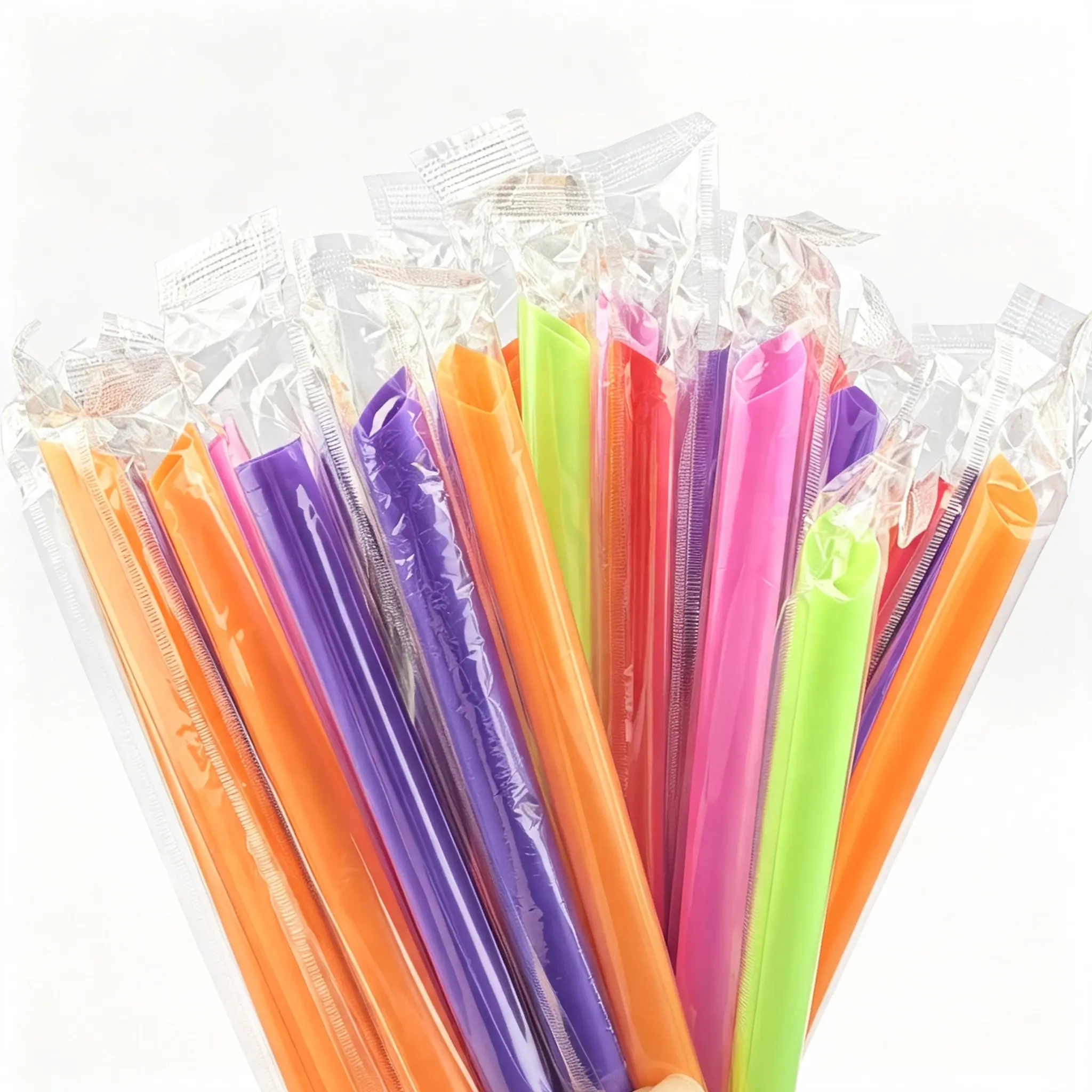 100 Pcs Disposable Jumbo Wide-Mouth Plastic Straws, Colorful Smoothie Straws for Bubble Tea, Thick Drinks
