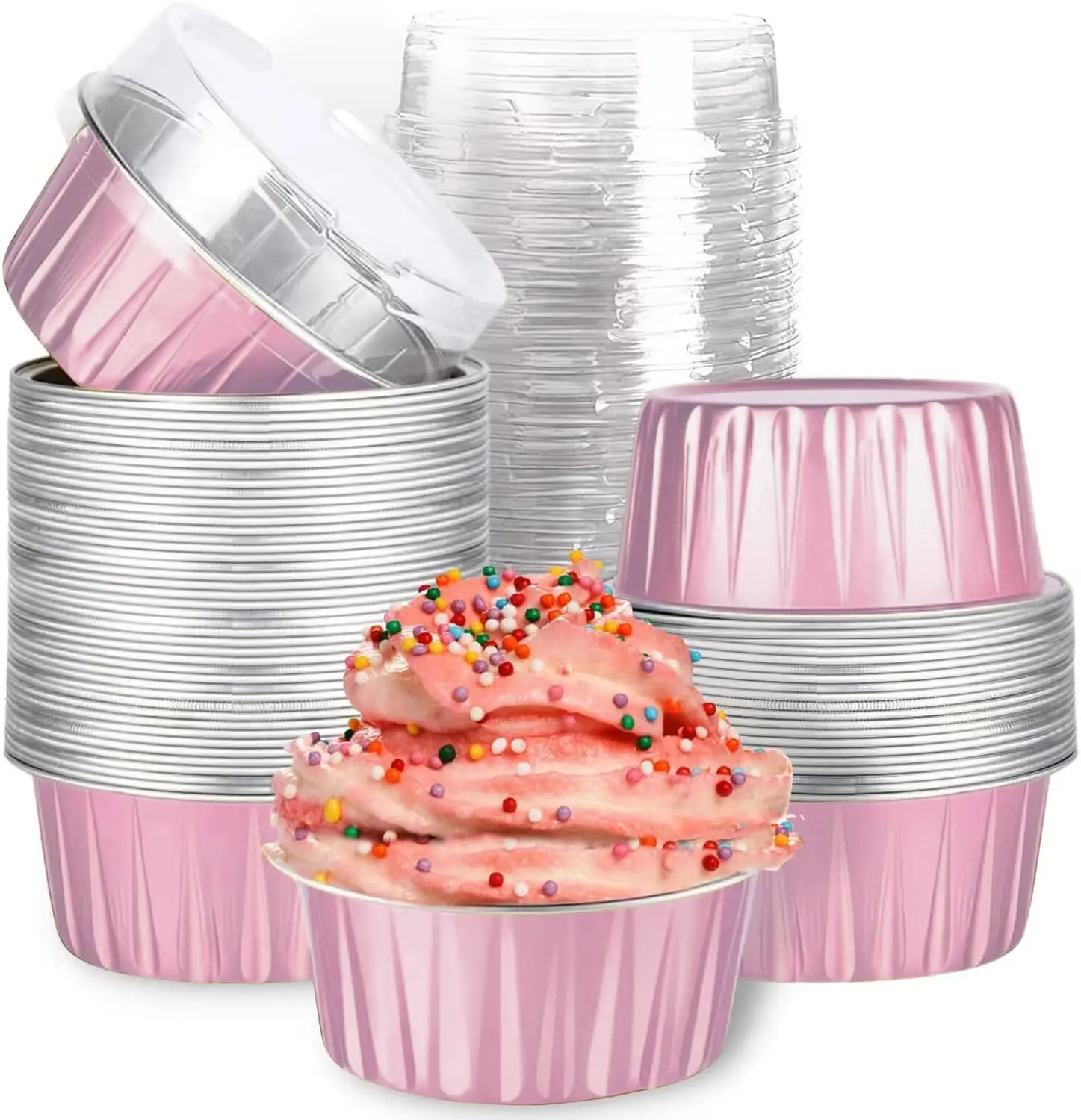 30 Pieces 5oz (125ml) Mini Round Disposable Mixed-Color Aluminum Foil Ramekins with Lids - Nonstick Home Bakeware for Dessert, Disposable Party Tableware, Reusable Lids Aids Transport Protection & Food Freshness