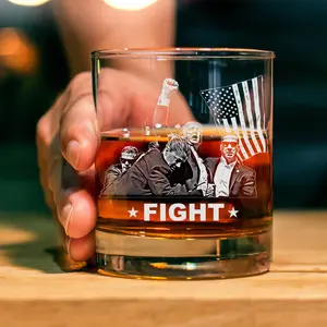 Engraved Trump Fight Whiskey Glass - 11 oz, Made in the USA
