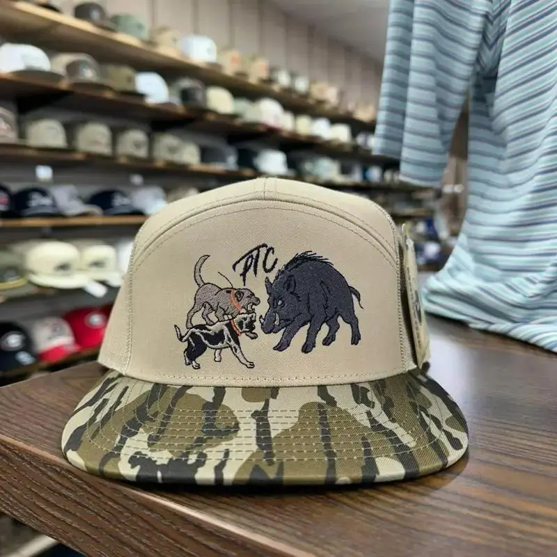 Pull Time Hat Bayed Up Green Timber Leave Camo Hat Collection, Camo Bottomland Brackish and White Duck Camo Hat