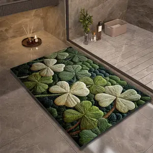 1pc Four-Leaf Clover Print Alga Mud Non-Slip Bath Mat, Super Absorbent Quick-Dry Floor Pad, Bathroom Shower Mat, Entryway Door Mat, Bathroom Drying Doormat