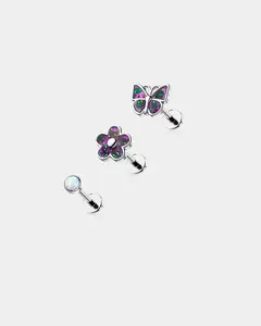 3PCS Butterfly Flower Internally Threaded Helix Stud