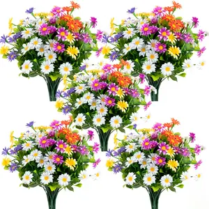10 Bundles Artificial Daisies Plastic Flowers Outdoor UV Resistant Fake Daisy Faux Plants for Home Window Box Garden Planter Indoor Outside Decorations Decorative Flowers (Multi-Color)