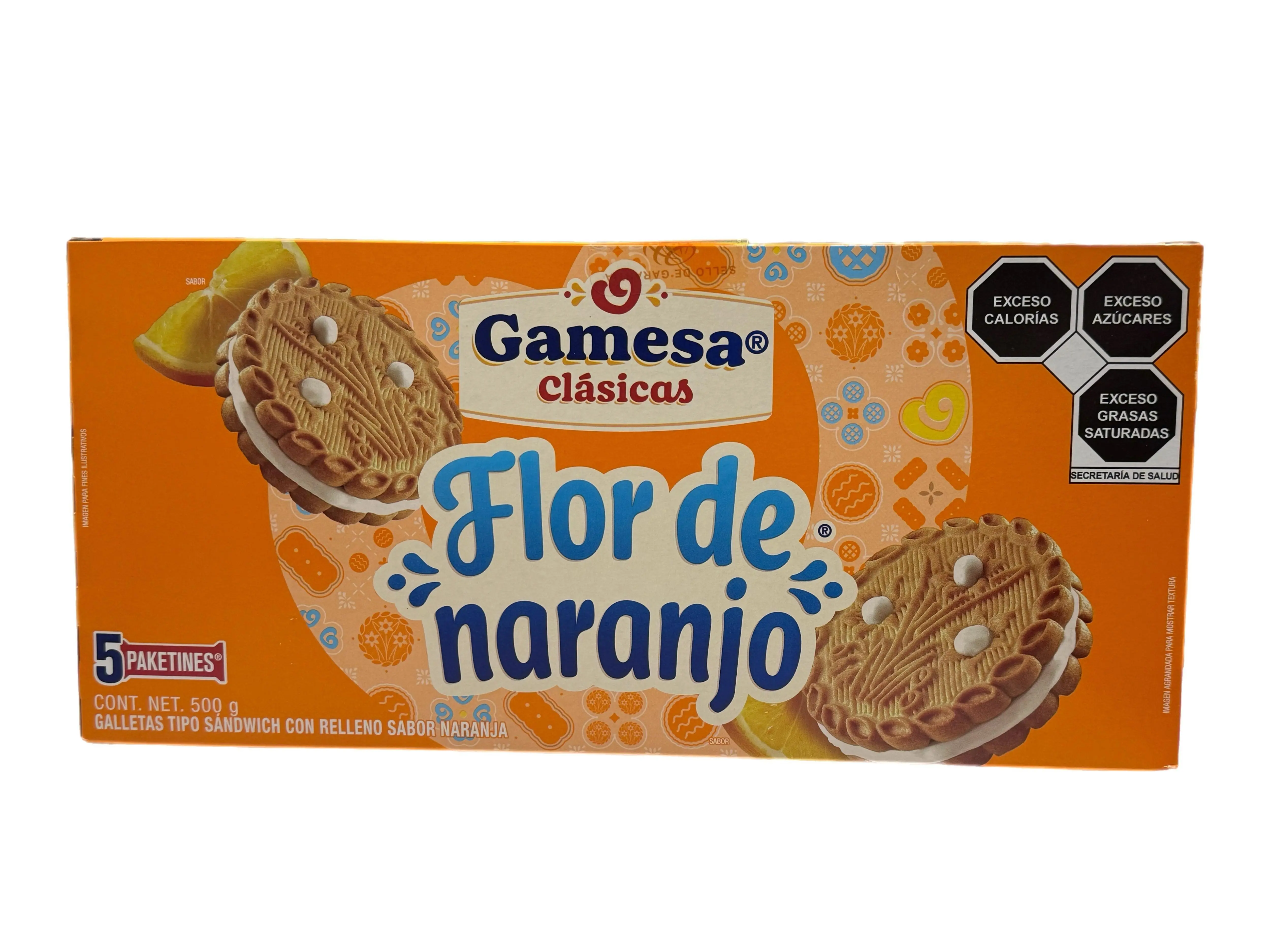 Gamesa Flor de Naranjo - Mexican Orange Flavor Filled Sandwich Cookies – 500 g (17.64 oz)