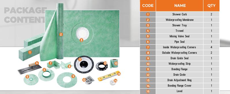 AMERLIFE Shower Curb Kit with Complete Shower Kit- Tray, Curb, Membrane, Seals, Bonding Flange, Corners, Trowel & Level, Tray