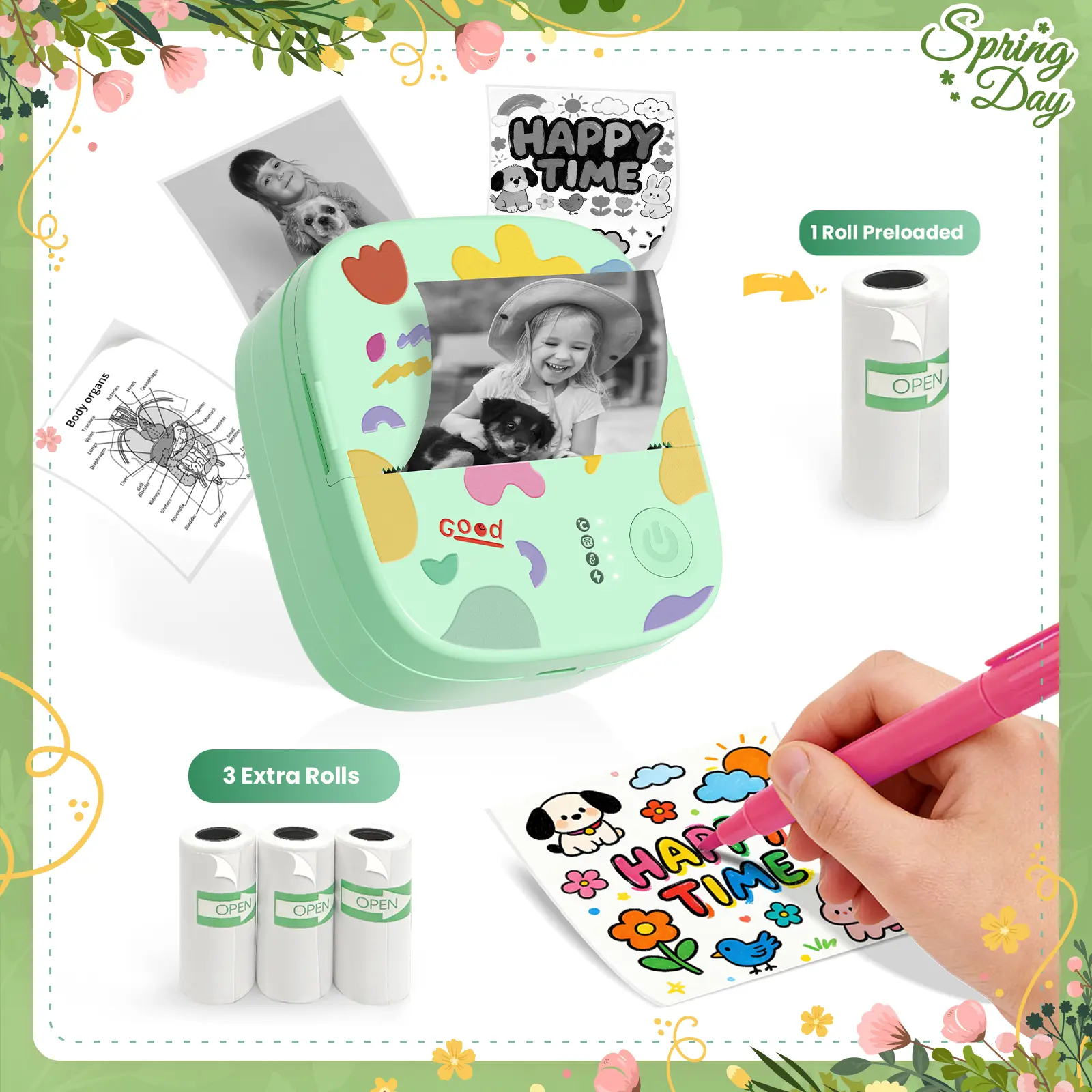 1 Printer (Green)+3 Rolls of Label