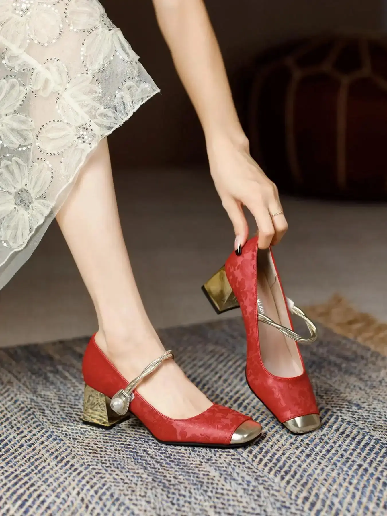 Women's Elegant Floral Pattern Textured Square Toe High Heel Pumps, Fashionable Velcro Design Heeled Shoes for Daily Wear, Lightweight Breathable Comfortable for Women & Girls classic everyday essential versatile style