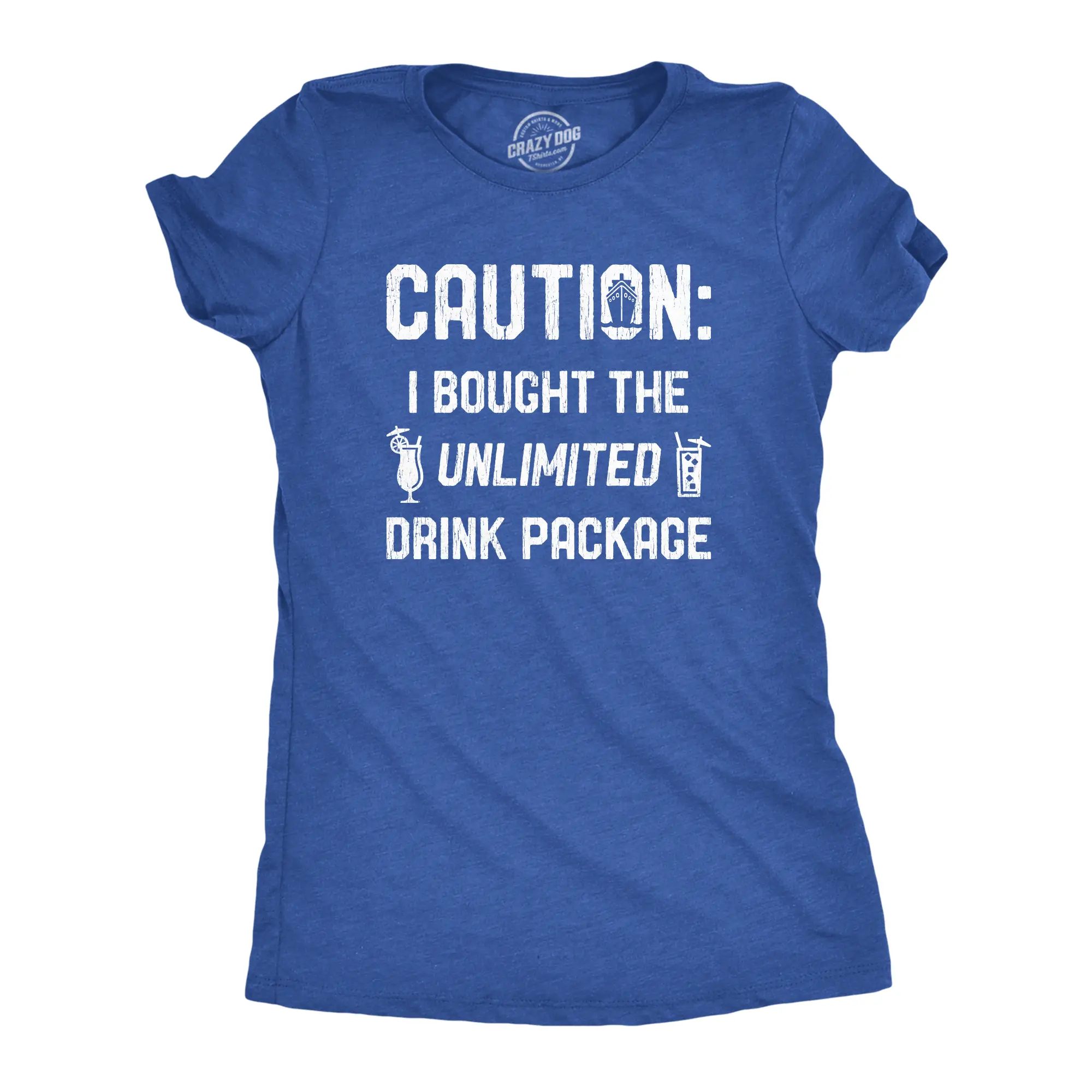 Womens Caution I Bought The Unlimited Drink Package T Shirt Funny Cruise Vacation Tee Funny Womens T Shirts Cute Vintage Fashion Casual Ladies T-Shirt Gift Drinking Tops for Women Funny Summer Top Women's Royal