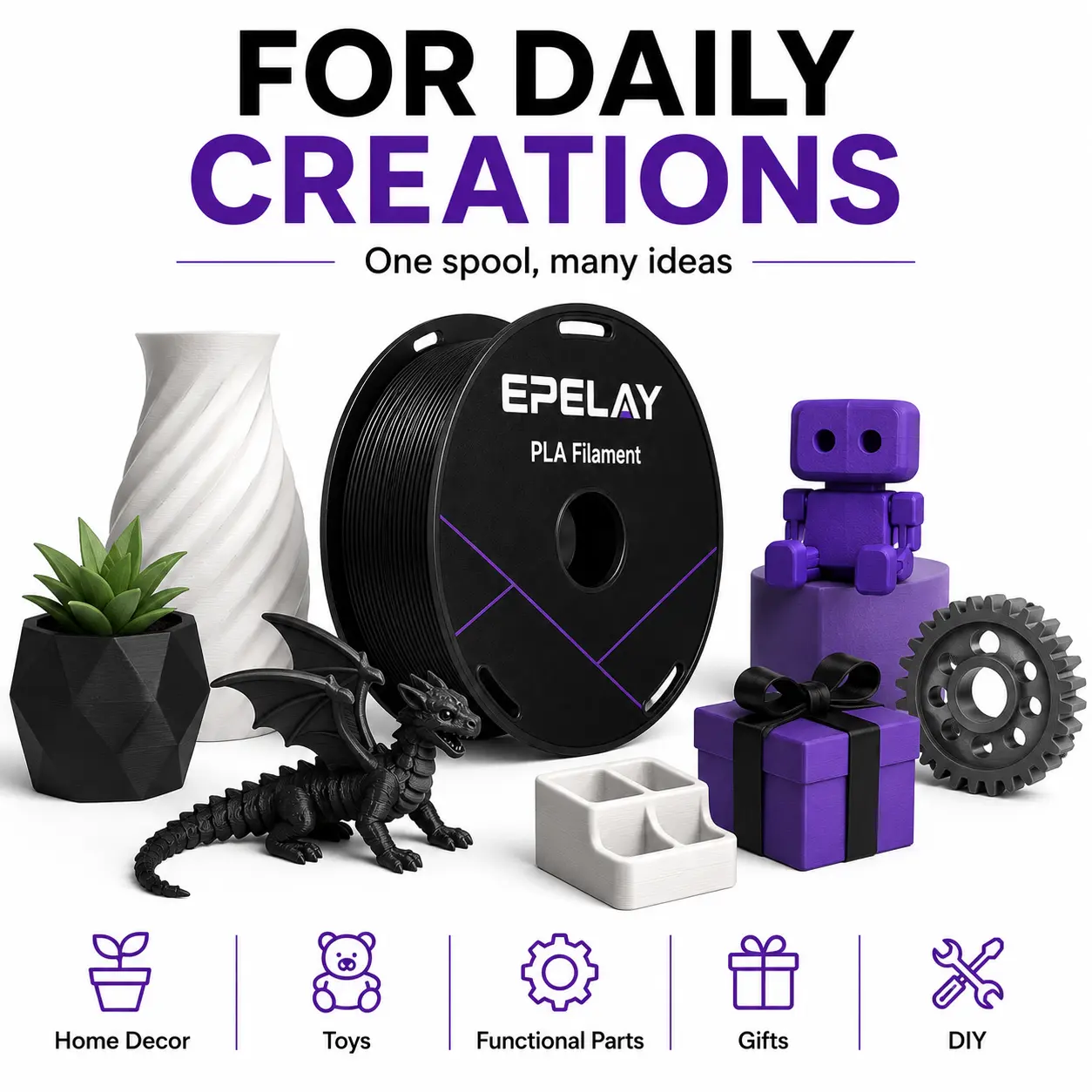 Epelay PLA+ 3D Printer Filament, 1.75mm Diameter, 0.02mm High Precision, Odor-Free, Smooth Feed, Anti-Clog, Eco-Friendly FDM Consumables, Compatible with Most FDM Printers, High-Speed Printing Summervibes Bundle, Diy Projects, Artistic Creations tiktoksho Epelay PLA+ 3D Printer Filament, 1.75mm Diameter, 0.02mm High Precision, Odor-Free, Smooth Feed, Anti-Clog, Eco-Friendly FDM Consumables, Compatible with Most FDM Printers, High-Speed Printing Summervibes Bundle, Diy Projects, Artistic Creations tiktoksho