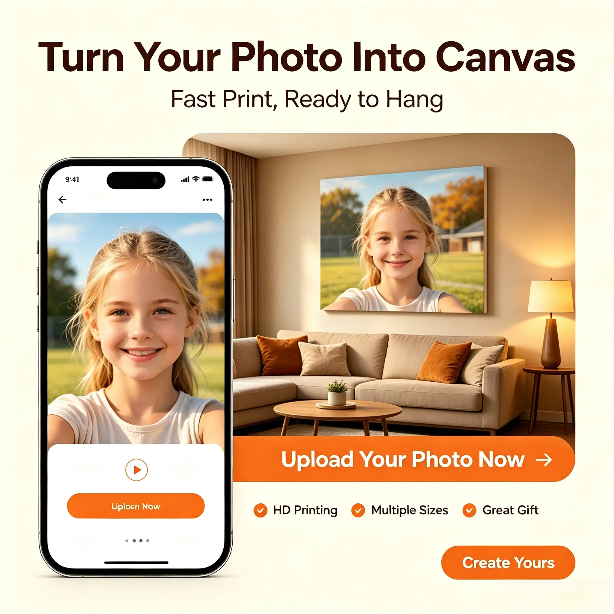 Personalized Custom Portrait Canvas Print from Your Photo, Frameless Gallery Wrapped Wall Art, Ready to Hang, Custom Photo Art Gift for Family & Friends