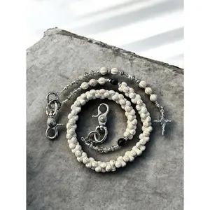 Y2K Style Fashion Pants Chain: White Turquoise & Bone Wallet Chain – Heavy Punk Pants Chain fathersdaygiftideas