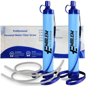 2 Pack Portable Water Filter Straw Emergency Filtration Purifier for Camping Hiking Disaster Prep Use