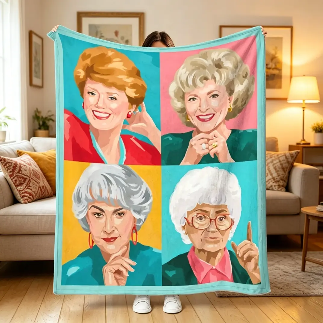 Golden Girls Style Classic TV Show Flannel Blanket, Iconic 4 Character Soft All Season Throw for Adults Kids, Bed Car Couch Fan Gift