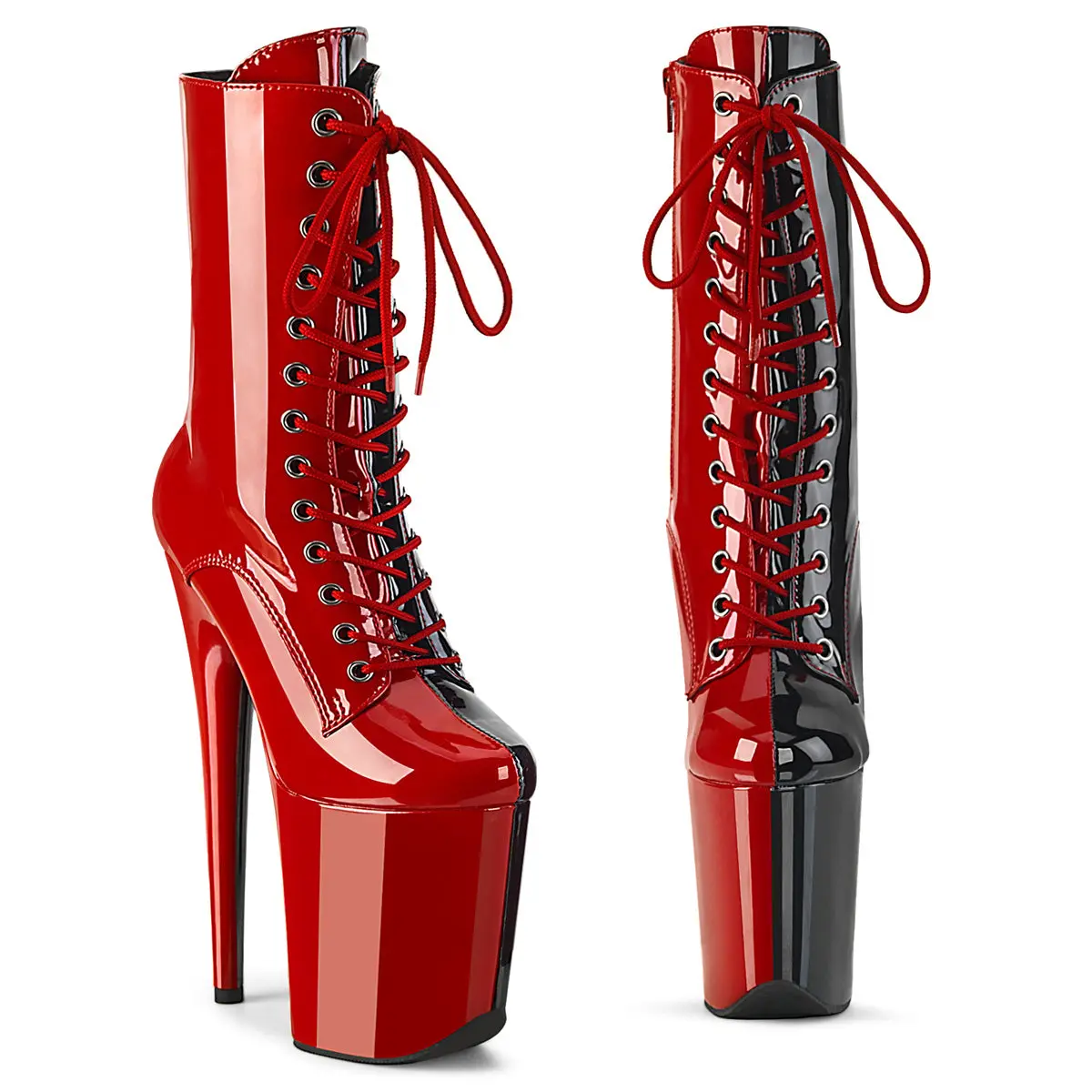 Platform Ankle Boots for Women, 2-Tone Patent Lace-Up with an 8-Inch Heel for Pole Dance and Stage Wear, Footwear, Two-Tone