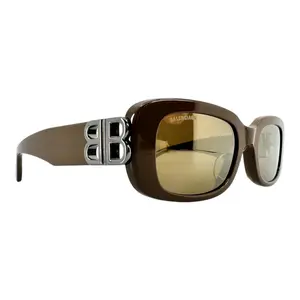 Balenciaga BB Hinge Oval-Frame Sunglasses, Brown and Silver Colorway