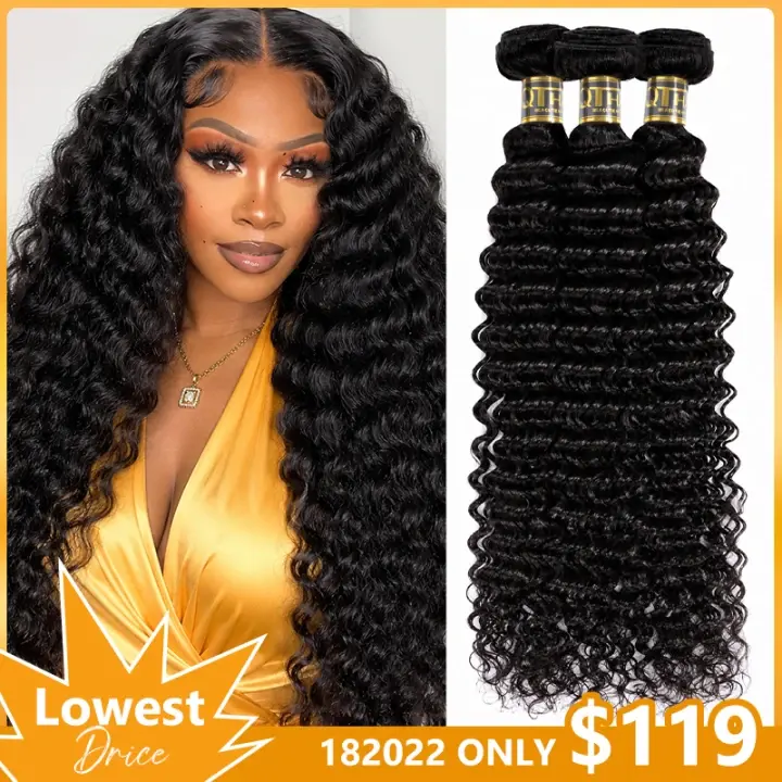 [182022 only $119] QTHAIR 16A Brazilian Virgin Hair Deep Wave Bundles 100% Human Hair Vacation Hair 4×4 HD Closure Quickweave Traditional Sew in Hair Extensions 100% Unprocessed Virgin Human Hair for Black Women 14-30inch One-directional Re-wearable