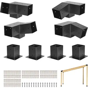 VEVOR Pergola Kit, 4x4 Inch 4 - Way Slanted Bracket for 3.5x3.5 Inch Wood Beams in Actual Size, Carbon Steel Pergola Bracket with Post Base and Wall Mount Base, for Outdoor Pergolas, Gazebos, ShedsVEVOR Super Brand Day