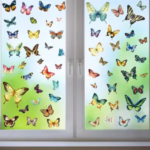9 Sheets/59 Pieces Colorful Butterfly Stickers, PVC Static Adhesive, Dual-Sided Design, Window Decor, Party Scene Setup, Room Decoration