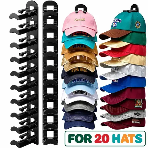 UFORU Wall-Mounted Cap Storage Shelf Rack (Set of 2) - Shelves with Wall Mount Design, Self Adhesive Holders, Curved Brim Support, Punch Installation Option, 20-Cap Capacity, Home Decor Organiser Space Saver