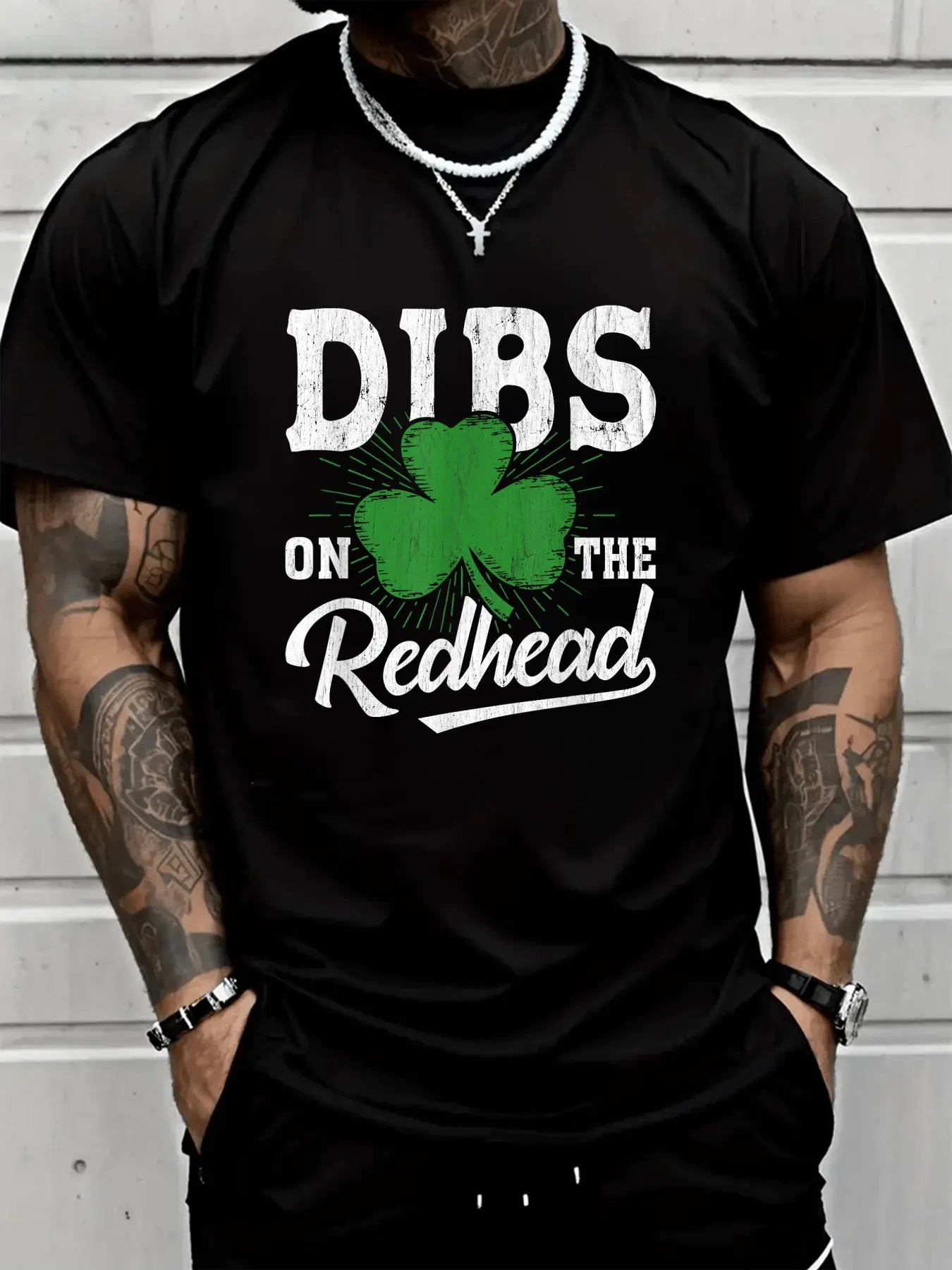 Men's Casual Cotton T-Shirt, St. Patrick's Day Dibs on the Redhead Funny Quote Top, All-Seasons Loose Fit Crew Neck Tee, Streetwear, Short, Stylish