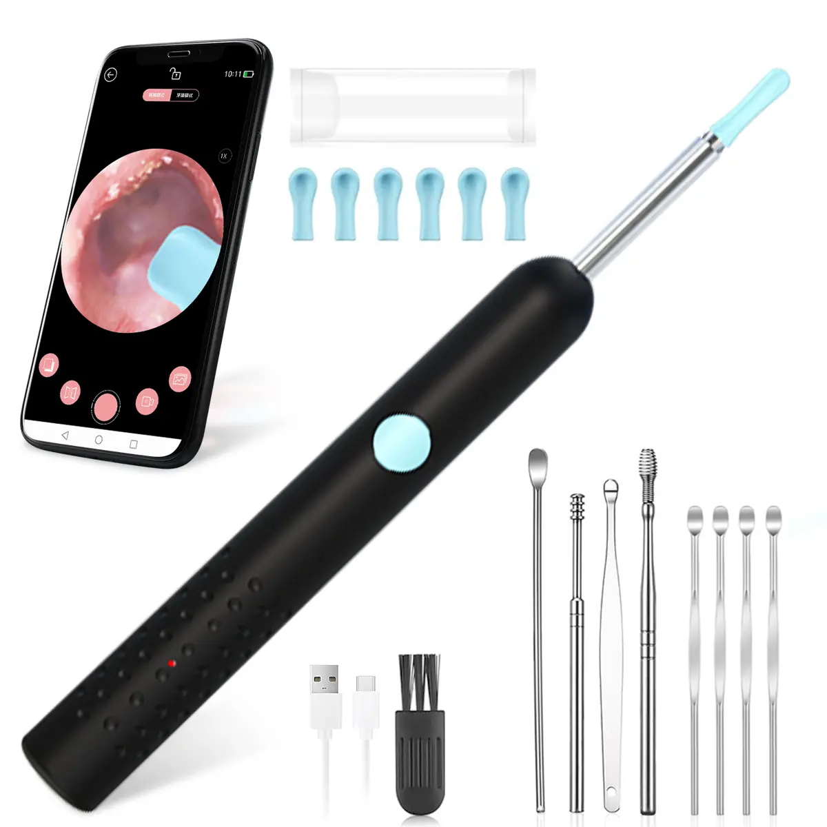 Professional Visual Ear Wax Removal Kit with WiFi Camera, Gentle Ear Cleaner with 6 Silicone Heads and Stainless Steel Tools, Ear Wax Removals