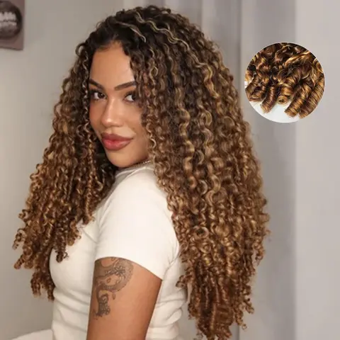 Mscoco Highlight Burmese Curly Feather Crochet Human Hair Extensions 4/30/27 Highlight PreSeparated Reusable Human Hair Extensions Miracle Knots Boho Knotless Braids Kinky Curly Braiding Hair Budget Friendly Summer Wig #Sohochic