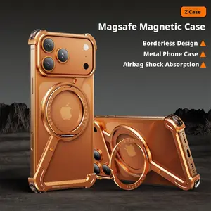 Frameless Hollow Metal Cover - Magnetic Rotating Stand, Protective Casing for iPhone 17 Pro Max & 16 Series Cellphone, Smartphone Accessories