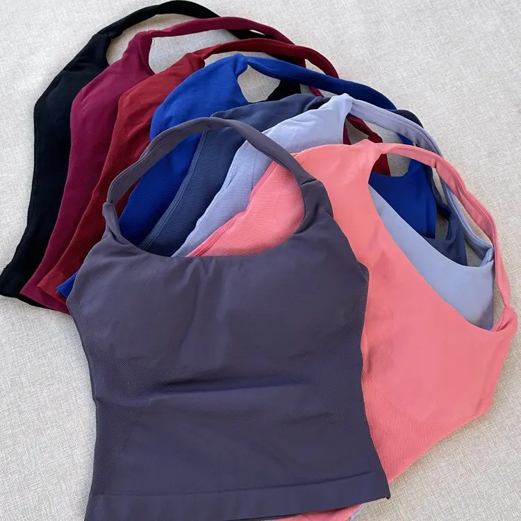 Women's Solid Color Casual Sleeveless Seamless Backless Halter Yoga Sports Tank Top, Shaping & Anti-Exposure Design