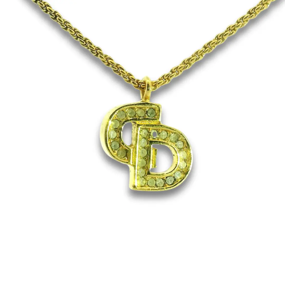 Pre-owned Dior Gold Crystal CD Necklace