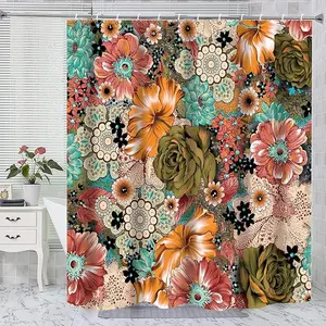 Colorful Floral Shower Curtain Polyester 72x72 Inch Boho Botanical Bath Decor for Serene Bathroom Ambiance Enhance Your Space with Style