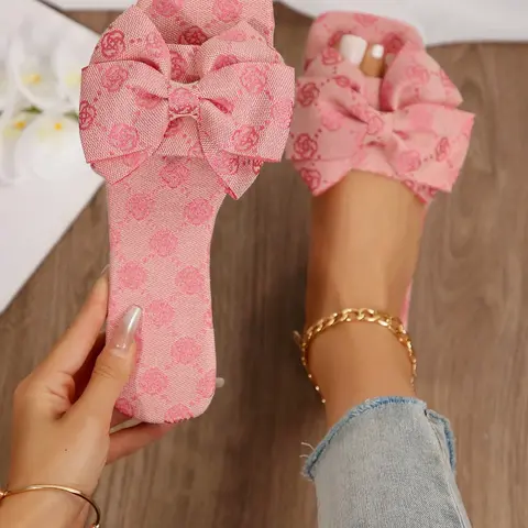 Butterfly Knot Sandals for Women, Fashion Beach Shoes, Flat Sandal Shoes, Fashionable Sandals, Chic Summer Footwear, Summer, Perfect for Dates, Shopping, Parties, Daily Wear, Home & Leisure