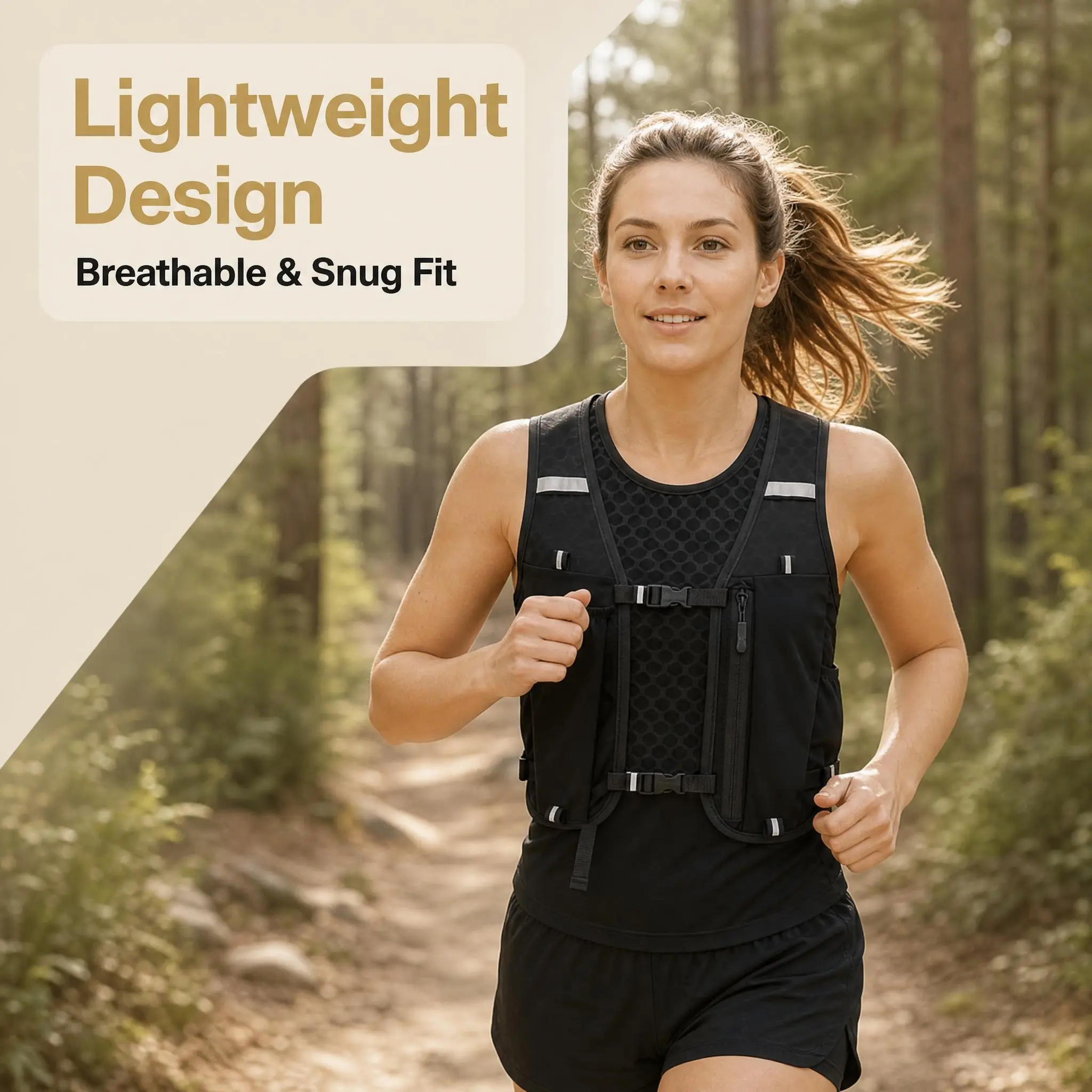 Unisex Vest-Style Lightweight Running Backpack, Breathable Mesh Hydration Pack with Adjustable Chest Straps & Buckle, Reflective Accents, Phone & Water Bottle Pockets for Trail Running, Hiking
