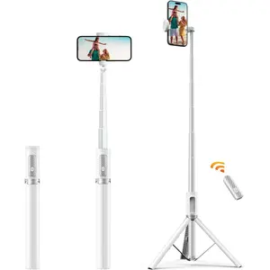 62" Selfie Stick Tripod, Extendable  Tripod with Rechargeable  Remote, Compatible with  and Android Smartphones,  for Travel, Vlog, Video and Photo, White