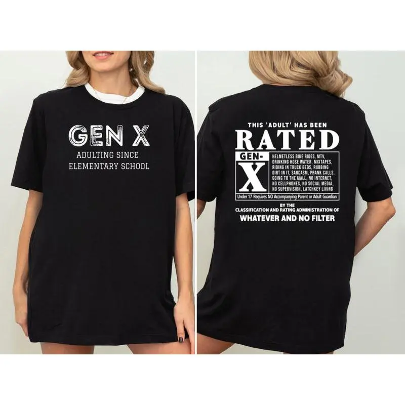 Gen X This Adult Has Been Rated Shirt, Generation X Traits Graphic Tee, Gen X Vintage Inspired Shirt, Funny Sarcastic, Unisex Streetwear women